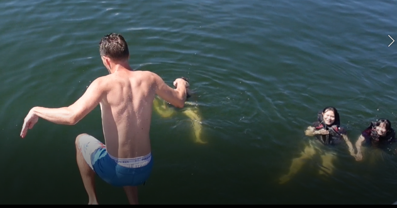 Jumping into the lake